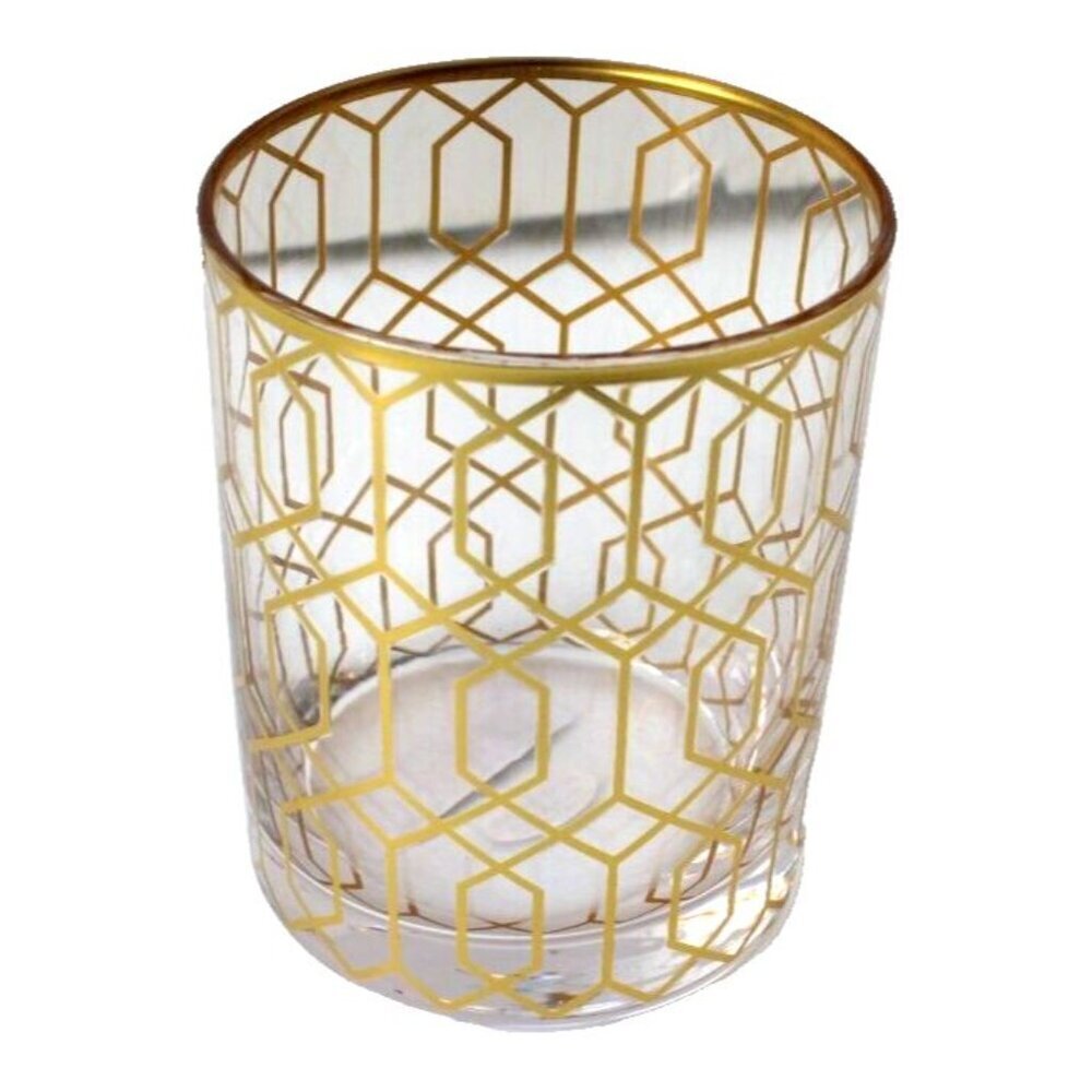 New Gold MCM Retro Hollywood Regency Art Deco Geometric Glass Tumbler Bareware